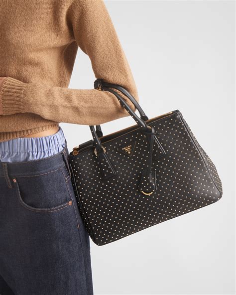 large prada galleria studded leather bag|prada leather handbags.